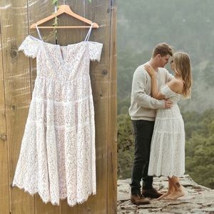 White Lace Off the shoulder Tiered Midi Dress 🌿